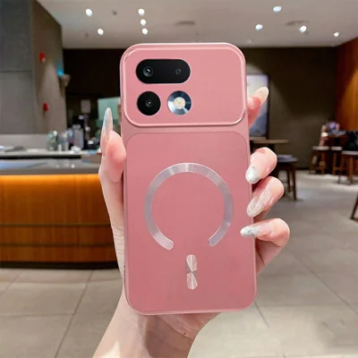 Магнитный чехол для Realme 16 Pro+ 5G с C-образным кольцом с CD-узором и металлической краской на хвостовой части из ТПУ - Розовый