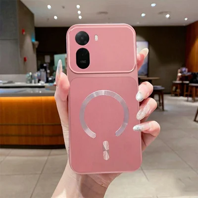 Magnetic Case For Xiaomi Redmi A7 Pro 5G  /  A7 Pro 4G (171.56mm)  /  Poco C85x 5G  /  C81 4G C-Shaped CD Pattern Ring with Tail Metallic Painted TPU Phone Back Cover - Pink