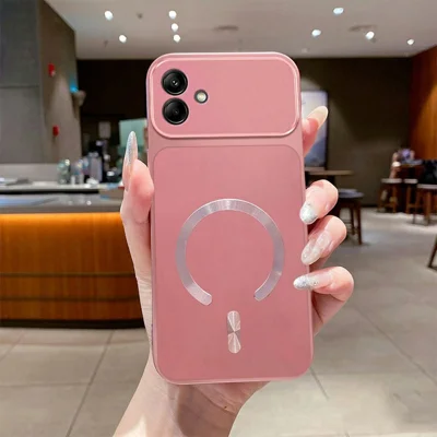 Magnetische Hülle für Samsung Galaxy A08 5G / A08 4G / A07 5G / A07 4G, C-förmiger CD-Muster-Ring mit seitlichem metallisch lackiertem TPU-Handyhülle – Rosa