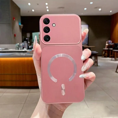 Magnetic Case For Samsung Galaxy A26 5G  /  A18 5G  /  A18 4G  /  A17 5G  /  A17 4G C-Shaped CD Pattern Ring with Tail Metallic Painted TPU Phone Back Cover - Pink