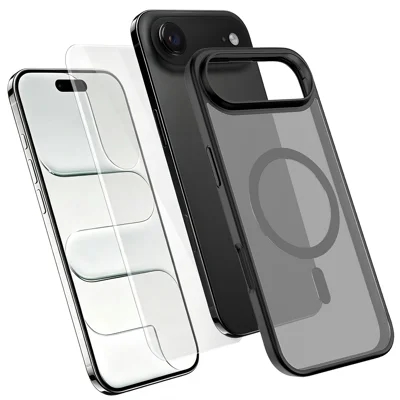 Voor iPhone Air Magnetische Hoes TPU + PC Telefoonhoes met Hoge Aluminium-Silicium Glas Beschermfolie - Zwart