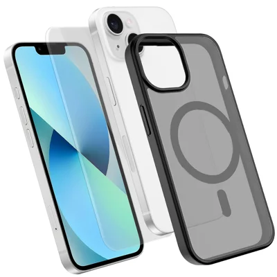 Etui magnetyczne na iPhone'a 13, pokrowiec telefoniczny TPU + PC z hartowanym szkłem wysokokrzemowo-aluminiowym - Czarny