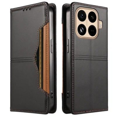  For Xiaomi 15T Pro Wallet Case External Card Slot Magnetic Closing Leather Phone Cover - Black