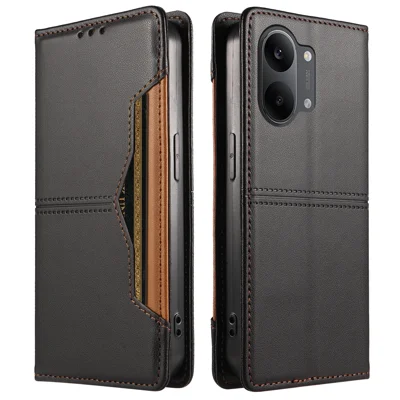 Etui portfelowe na telefon z magnesem i zewnętrzną szufladką na kartę marki For Xiaomi Poco X8 Pro Max 5G / Xiaomi Redmi Turbo 5 Max 5G, skórzane etui w kolorze czarnym