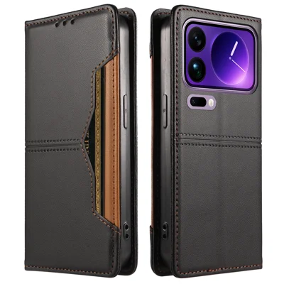  For Xiaomi 17 Pro Max Wallet Case External Card Slot Magnetic Closing Leather Phone Cover - Black