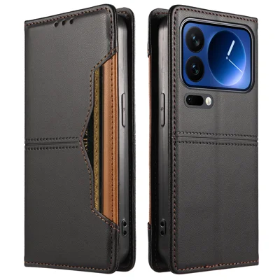  For Xiaomi 17 Pro Wallet Case External Card Slot Magnetic Closing Leather Phone Cover - Black