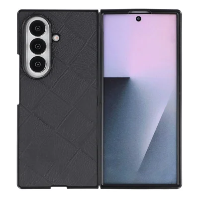 Чехол для Samsung Galaxy Z Fold8 Ultra с квадратным узором, из искусственной кожи и поликарбоната, черный