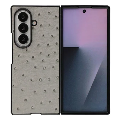 Чехол для Samsung Galaxy Z Fold8 Ultra, двухкомпонентный с текстурой под страусиную кожу, серый, из ПУ кожи и поликарбоната