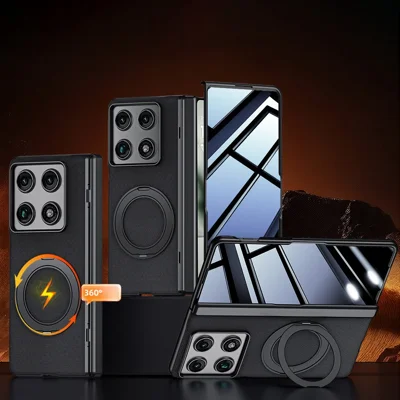 Чехол для Motorola Razr Fold 5G с антишпионским защитным экраном, магнитной поворотной подставкой, технологической тканью + чехол для телефона из поликарбоната - черный