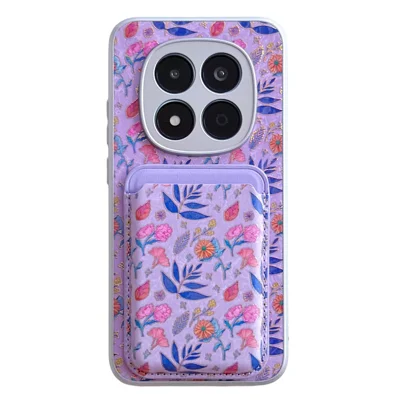 For Xiaomi Redmi Note 15 Pro+ 5G (Global) / Poco M8 Pro 5G Magnetic Case with Detachable Card Holder Floral Pattern Anti-Drop Phone Cover - Pink Purple