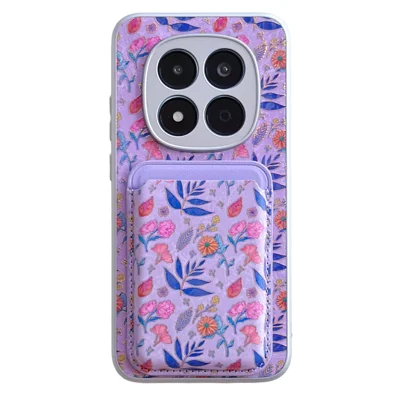 For Xiaomi Redmi Note 15 5G (Global) / Poco M8 5G Magnetic Case with Detachable Card Holder Floral Pattern Anti-Drop Phone Cover - Pink Purple