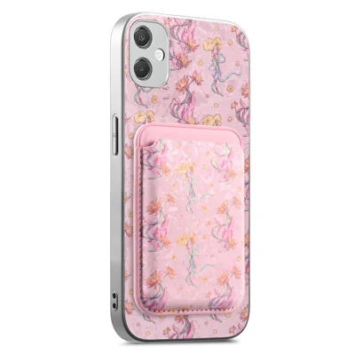 For Samsung Galaxy A07 4G Magnetic Case with Detachable Card Holder Floral Pattern Anti-Drop Phone Cover - Pink
