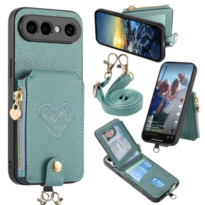 Cover per vivo S50 Pro mini 5G con Porta Tessere, Tasca con Cerniera, Motivo a Cuore, Copertura Posteriore in Pelle con Tracolla - Blu