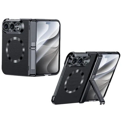 Etui magnetyczne do iPhone Fold z zawiasem i podstawką, skóra + pokrywa telefonu PC z przezroczystą folią ekranową HD - Czarny