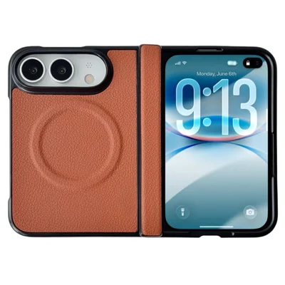 Voor iPhone Fold Magnetische Hoes Litchi Structuur Leer + PC Scharnierbescherming Telefoonhoes - Bruin