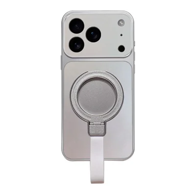 Für iPhone 18 Pro / 17 Pro Magnetische Hülle mit Handgurt Ring-Ständer, Metall-Optik TPU Handyhülle - Silber