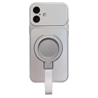For iPhone 17 Magnetic Case Hand Strap Ring Kickstand Metallic Finish TPU Phone Cover - Silver