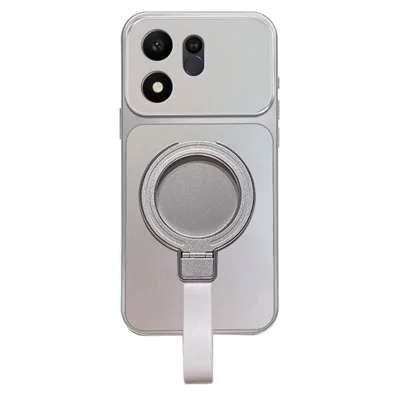For Honor 600 Smart 5G / X7e Plus 5G Etui magnetyczne z paskiem na rękę, pierścieniem do podpórki, pokryciem telefonicznym TPU o metalicznym wykończeniu - Srebrny