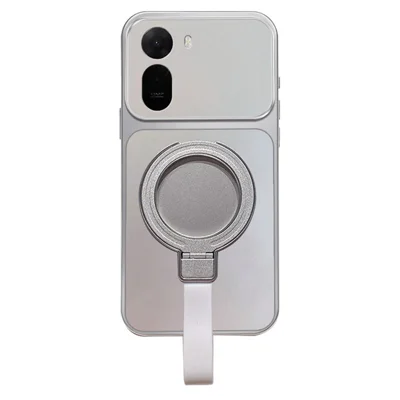 Magnetic Case for Xiaomi Redmi A7 Pro 4G (171.56mm) / A7 Pro 5G / Poco C85x 5G / C81 4G , Hand Strap Ring Kickstand Metallic Finish TPU Phone Cover - Silver