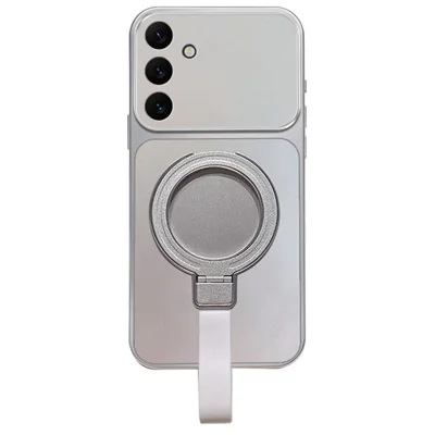 Magnetic Case for Samsung Galaxy A26 5G / A18 4G /  A18 5G / A17 4G / A17 5G , Hand Strap Ring Kickstand Metallic Finish TPU Phone Cover - Silver