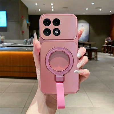 Etui magnetyczne z paskiem na rękę i pierścieniem podpórkowym do Motorola Edge 70 Pro 5G, pokrywa telefonu TPU z metalicznym wykończeniem - różowy