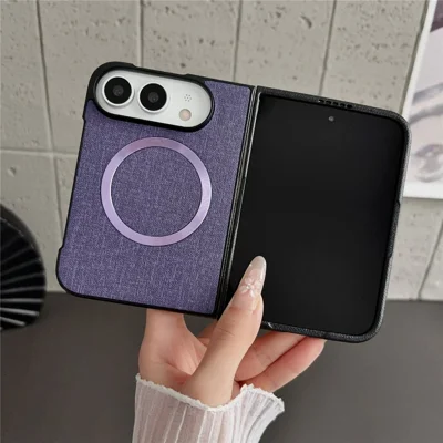 Für iPhone Fold Magnetische Hülle Stoßfest TPU + Stoffrückseite Handy-Schutzhülle - Lila