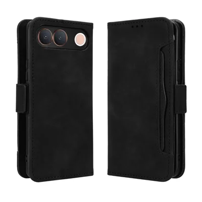 For vivo V80 Lite 5G (IN / PK) / vivo S2 5G Leather Case Phone Wallet Cover with Multiple Card Slots - Black