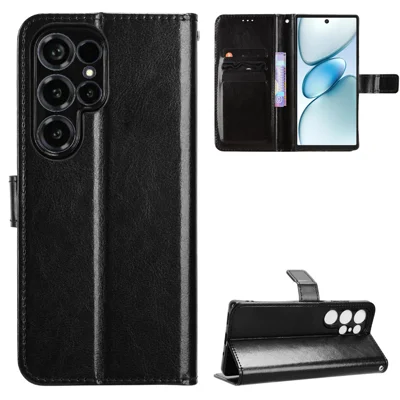  For Oukitel C66 PU Leather Case with Strap Crazy Horse Texture Phone Wallet Cover - Black