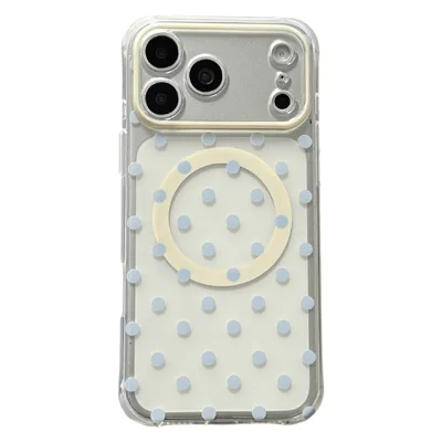 For iPhone 18 Pro / 17 Pro Magnetic Case IMD Polka Dot Pattern PC + TPU Shockproof Phone Cover - White