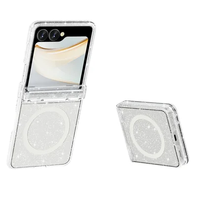 For Samsung Galaxy Z Flip8 Magnetic Case Glitter Hinge Protection TPU + PC Folding Phone Cover - White