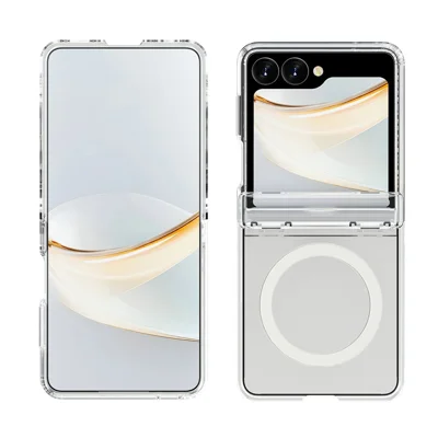 For Samsung Galaxy Z Flip8 Magnetic Case Clear PC + TPU Hinged Shockproof Phone Cover - Transparent White
