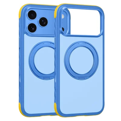 Til iPhone 18 Pro / 17 Pro Case Roterende Magnetisk Stand PC + TPU Farveblokering Telefonbeskyttelse - Sunset Blue