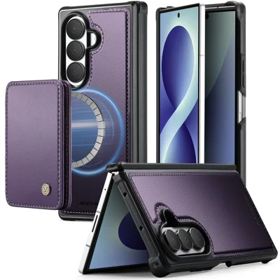  JEEHOOD til Samsung Galaxy Z Fold8 Ultra Case  J05 Læder Mobil Dæk med Aftagelig Magnetisk Korttaske - Lilla