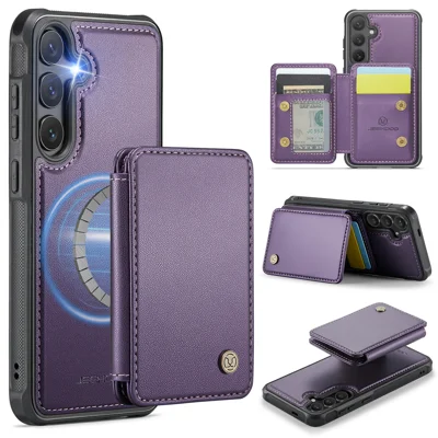 JEEHOOD til Samsung Galaxy S26 FE Case J05 Læder Mobil Dækkel med Aftagelig Magnetisk Korttaske - Lilla
