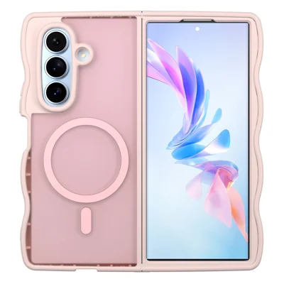 Funda magnética para Samsung Galaxy Z Fold8 Ultra, carcasa trasera de TPU + PC con acabado táctil y diseño ondulado - Rosa