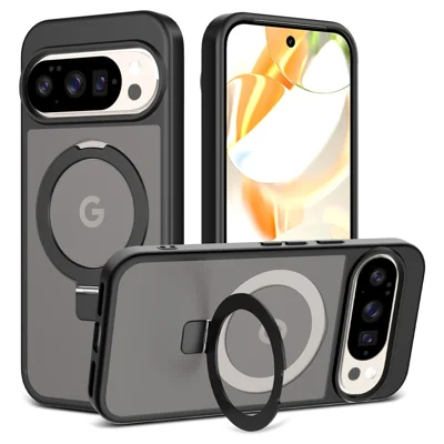 Phone Case for Google Pixel 11 / Pixel 11 Pro / Pixel 10 / Pixel 10 Pro / Pixel 9 / Pixel 9 Pro , Magnetic Kickstand PC + TPU Matte Finish Shockproof Protective Cover - Black