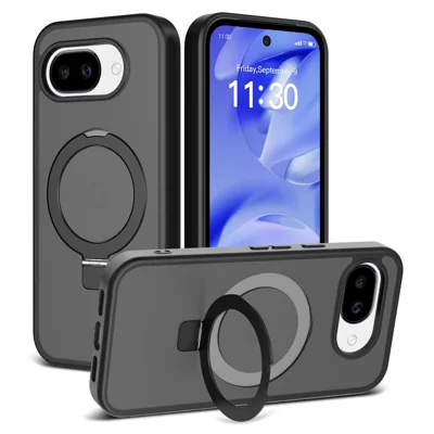 For Google Pixel 10a Case Magnetic Kickstand PC + TPU Matte Finish Shockproof Phone Protective Cover - Black