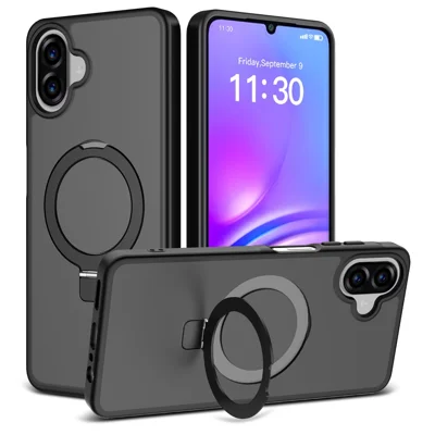Phone Case for Samsung Galaxy A07 4G / A07 5G / A06 4G / A06 5G , Magnetic Kickstand PC + TPU Matte Finish Shockproof Protective Cover - Black