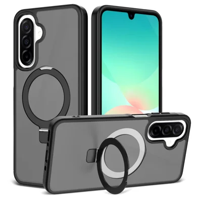 Phone Case for Samsung Galaxy A17 4G / A17 5G / A16 4G / A16 5G / A26 5G , Magnetic Kickstand PC + TPU Matte Finish Shockproof Protective Cover - Black