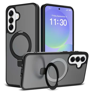Phone Case for Samsung Galaxy A27 5G / A37 5G / A36 5G / A56 5G , Magnetic Kickstand PC + TPU Matte Finish Shockproof Protective Cover - Black