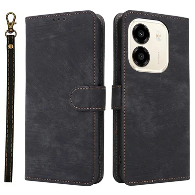 Funda tipo cartera para Honor X6e 4G con bloqueo RFID, funda de cuero PU con soporte y correa - Negro