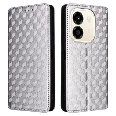 Funda para Honor X6e 4G con Cartera y Diseño de Rombo en Cuero PU - Plata