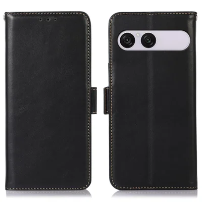 Étui pour Sony Xperia 10 VII avec portefeuille en cuir véritable de vache, protection RFID - Noir