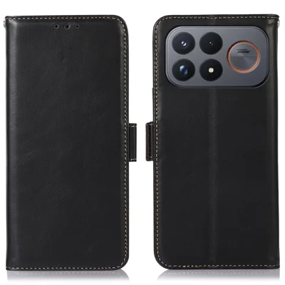 Pour Xiaomi Redmi K100 Pro Max 5G / Poco F9 Ultra 5G Étui Blocage RFID en Véritable Cuir de Vache Portefeuille - Noir