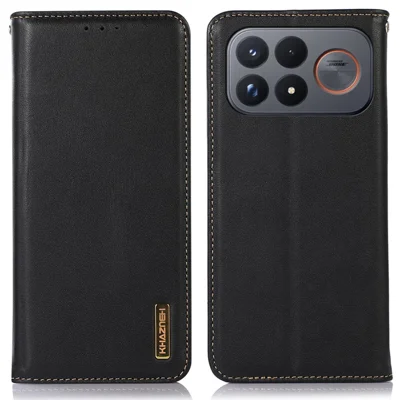 KHAZNEH pour Xiaomi Redmi K100 Pro Max 5G / Poco F9 Ultra 5G Étui Portefeuille en Véritable Cuir de Vache Nappa Texture - Noir