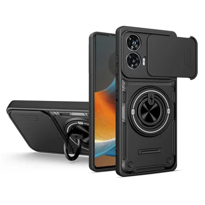 Custodia Magnetica per Motorola Moto G85 5G / S50 Neo 5G / G96 5G / Edge 50 Fusion 5G, Cover Scorrevole per Fotocamera con Supporto Girevole TPU+PC - Nero