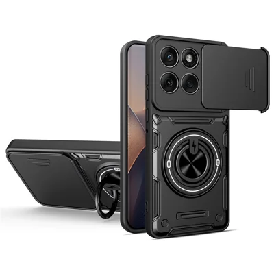 Pour Motorola Edge 60 5G / Edge 60 Fusion 5G Coque Magnétique avec Couvercle de Caméra Coulissant Coque de Téléphone TPU+PC avec Support Rotatif - Noir