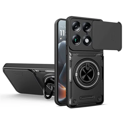 Für Motorola Signature 5G / Edge 70 Ultra 5G Magnetische Hülle Mit Verschiebbarem Kameradeckel TPU+PC Handytasche Mit Drehbarem Ständer - Schwarz