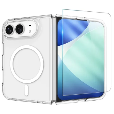 NORTHJO pour iPhone Fold Étui Magnétique en PC + TPU avec Film en Verre Trempé - Transparent