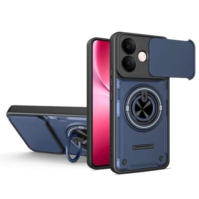 Custodia magnetica per vivo V60 Lite 4G con cover scorrevole per fotocamera, custodia per telefono in TPU+PC con supporto girevole - Zaffiro